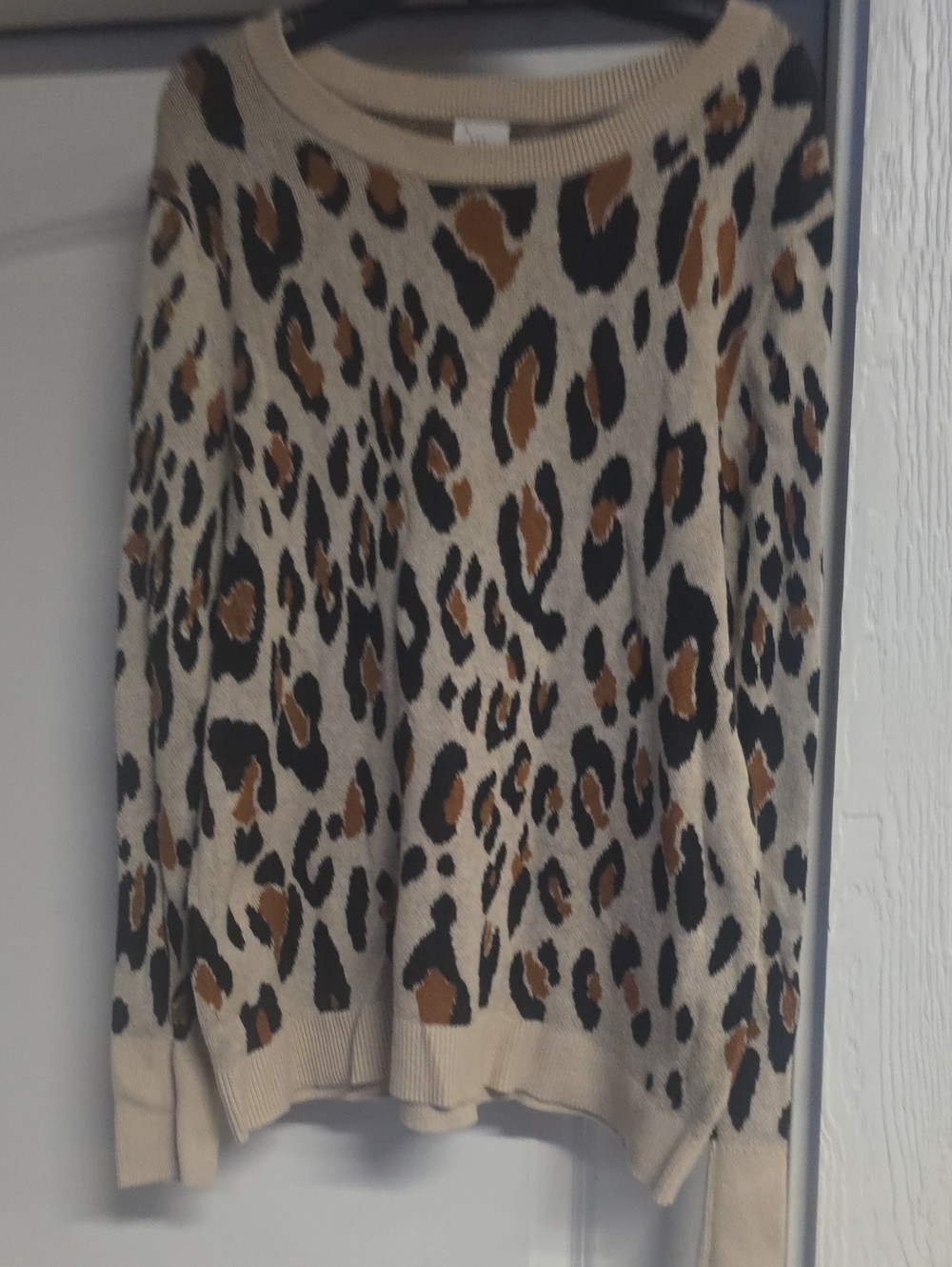 a new day Beige Leopard Crewneck Sweater with Black & Brown Spots